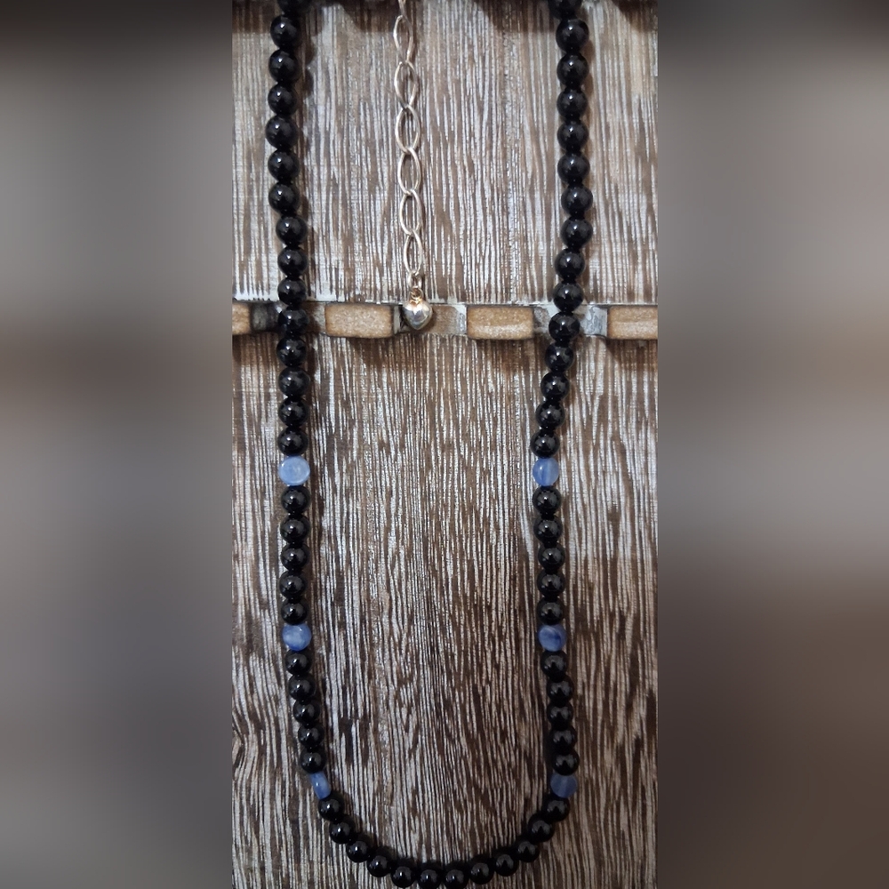 Jay King Mine Finds DTR .925 Black Agate With Blue Kyanite Accent Bead Necklace